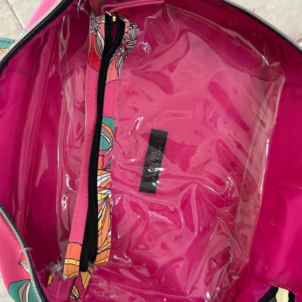New Trina Turk Bright Pink Floral Travel Cosmetic Bag - Picture 6 of 8